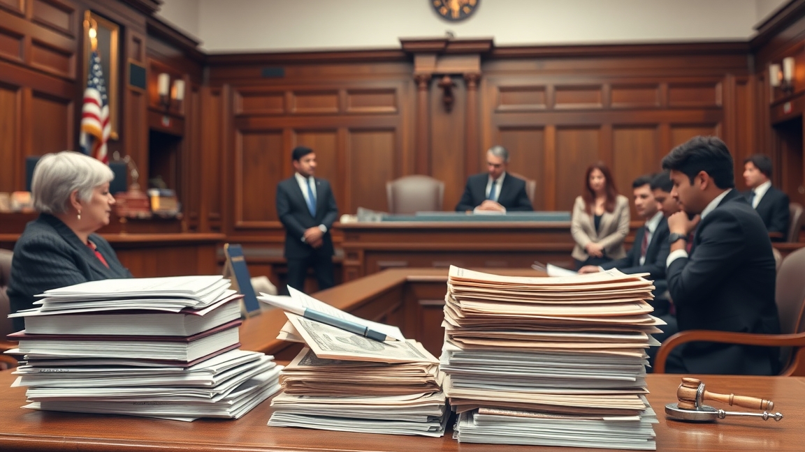 Jogi eljárás és költségek áttekintése bírósági teremben.