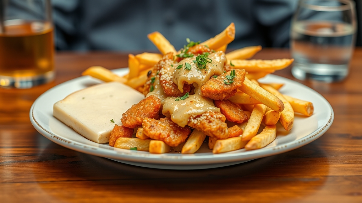 Rántott sajt sült krumplival étkezés közben