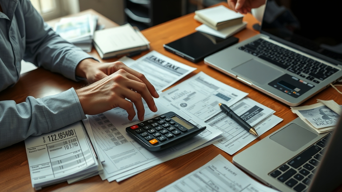 Adóbevallás elkészítése kalkulátorral és papírokkal dolgozva