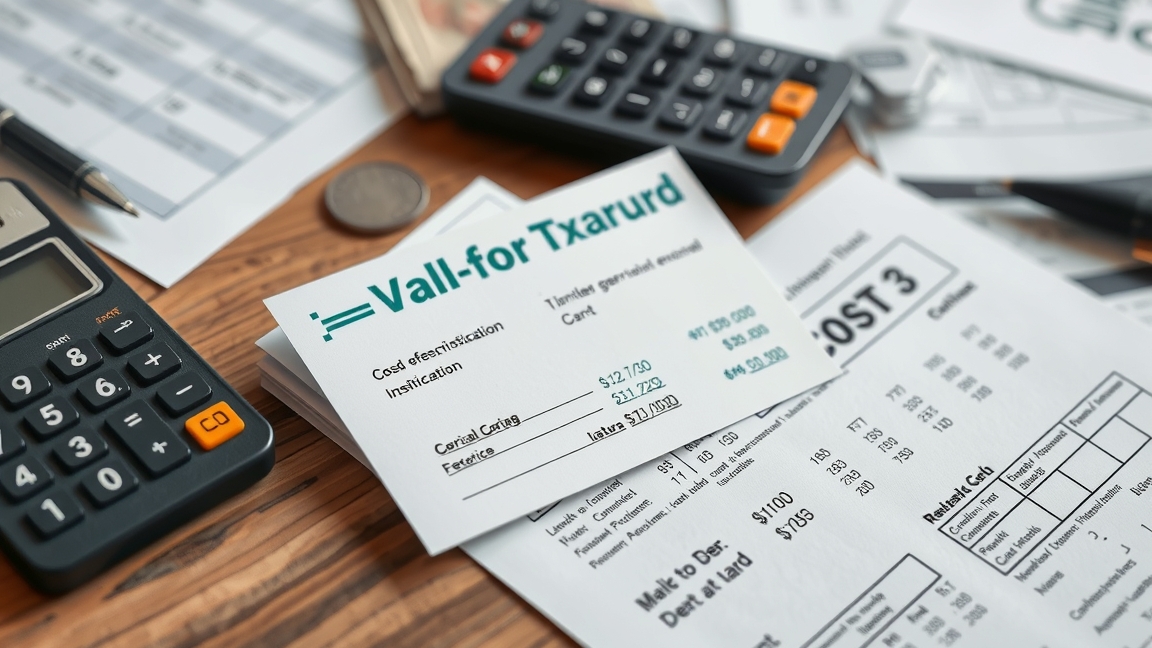 Adókártya és pénzügyi dokumentumok számológéppel az asztalon