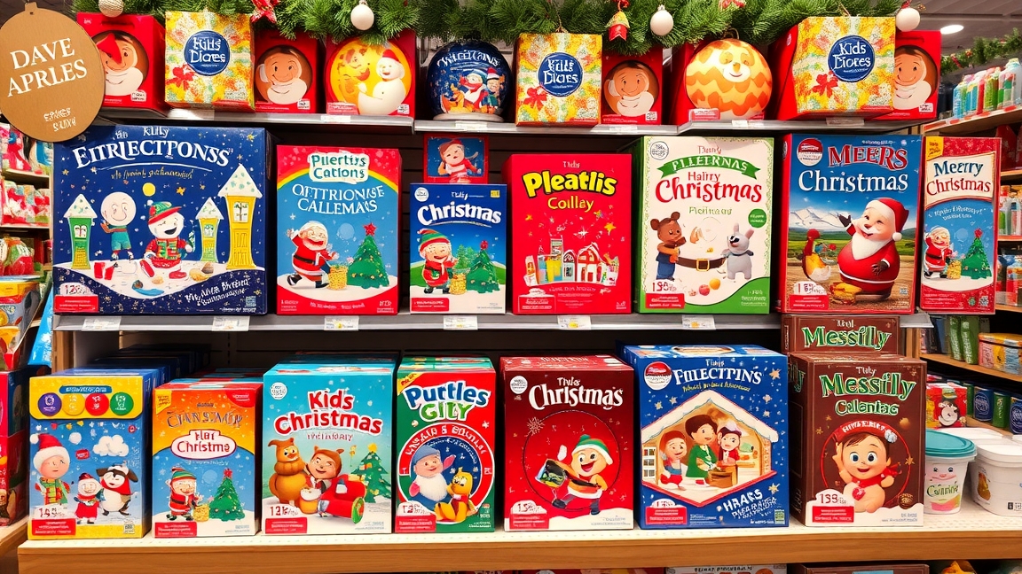 Különböző adventi kalendáriumok gyerekeknek egy boltban.