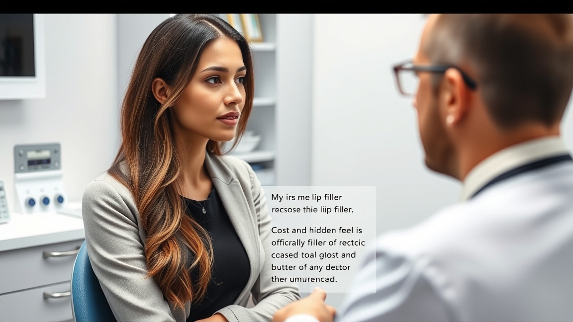 A nő ajakfeltöltés konzultációra vár egy orvossal.