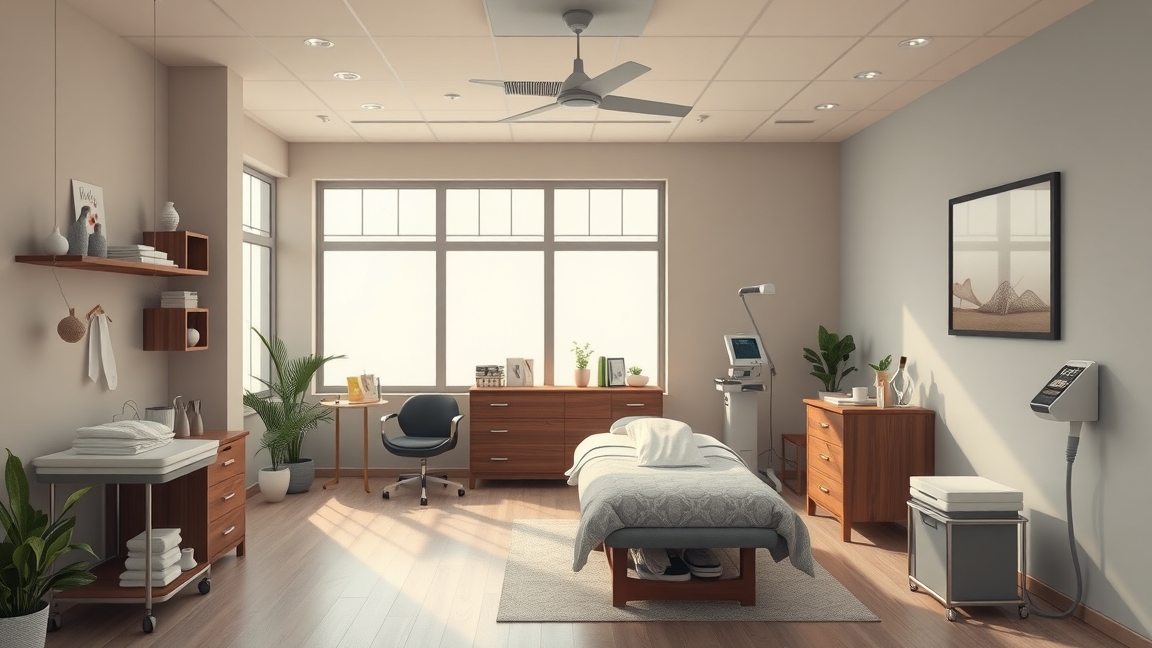 Modern akupunktúrás kezelőhelyiség berendezése