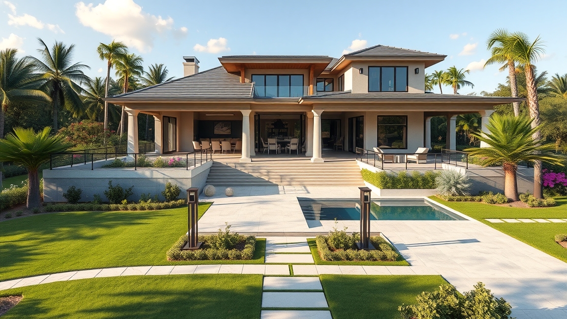 Modern álomotthon kerttel és medencével