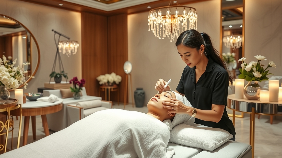 Kozmetikai arckezelés folyamatban, professzionális környezetben.