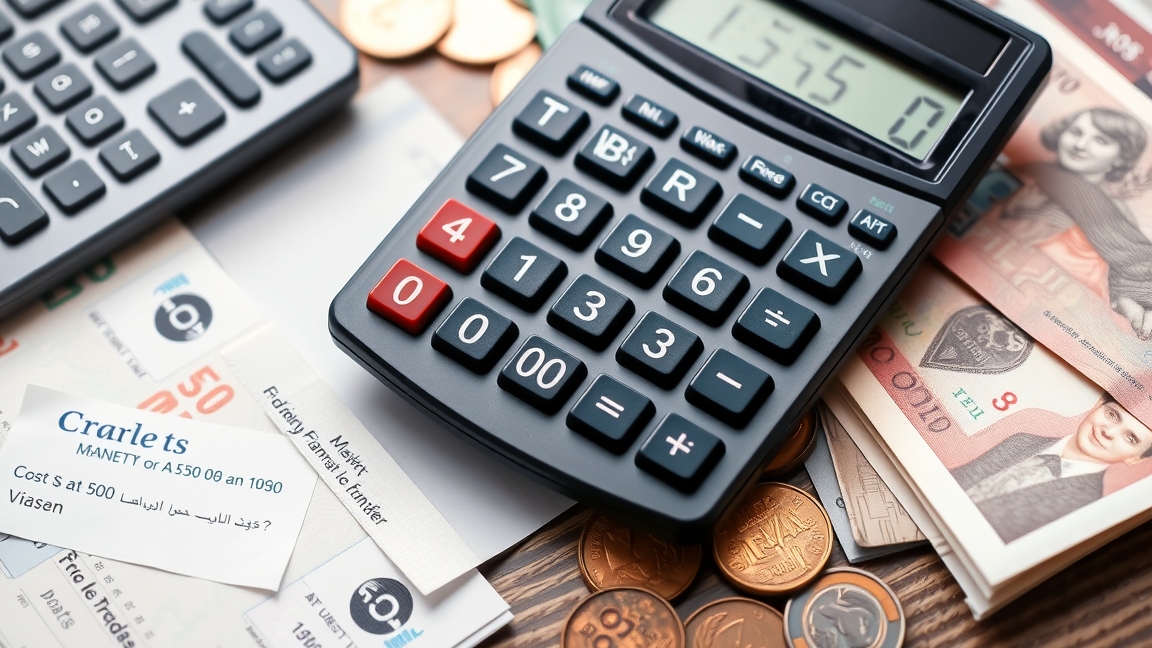 Számológép és bankjegyek átutalási költségek számításához