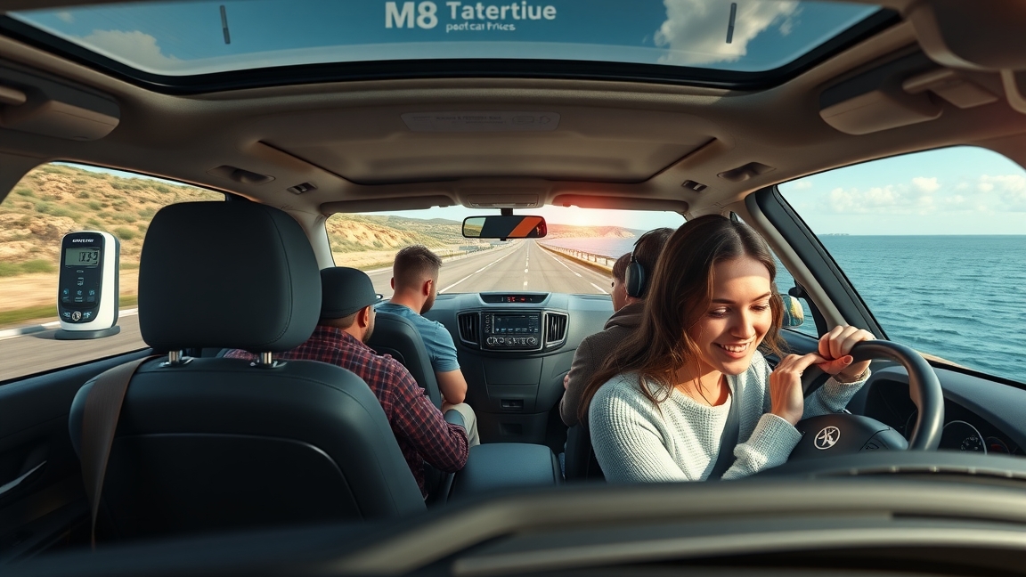 Autós utazás a tengerhez barátokkal, élvezetes környezetben.