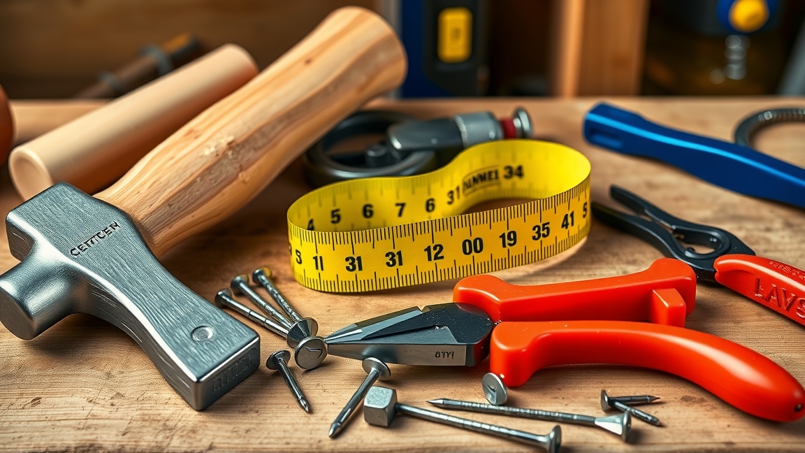 Barkácsolás alapfelszerelése, kalapács, csavarhúzó és mérőszalag