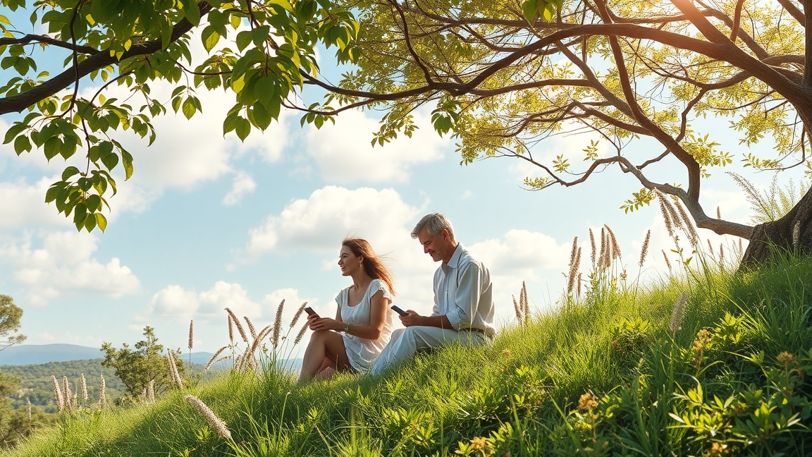 Két ember a természetben, boldog és kiegyensúlyozott élet.