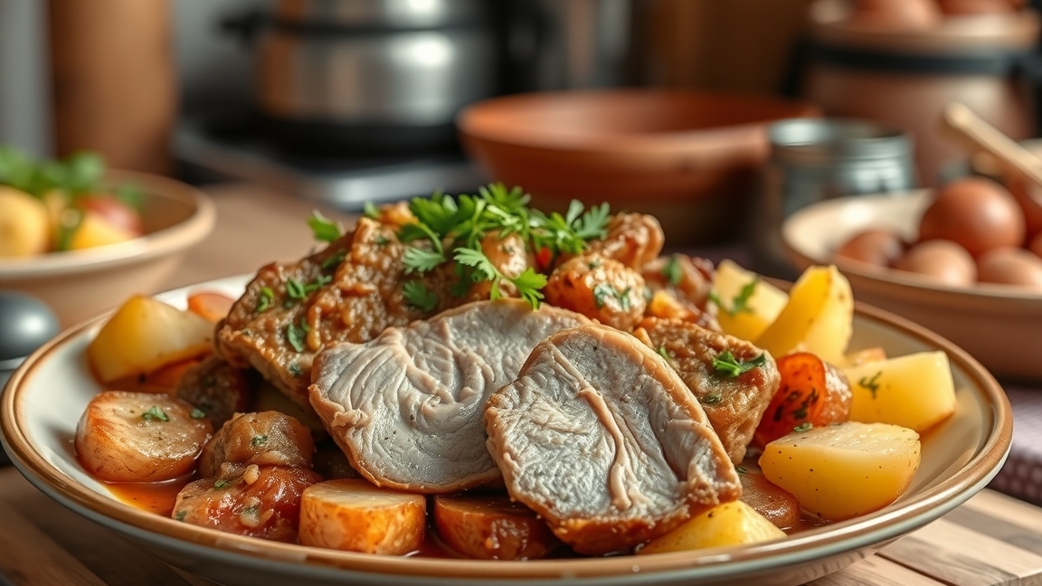 Brassói aprópecsenye adag finom burgonyával és zöldségekkel