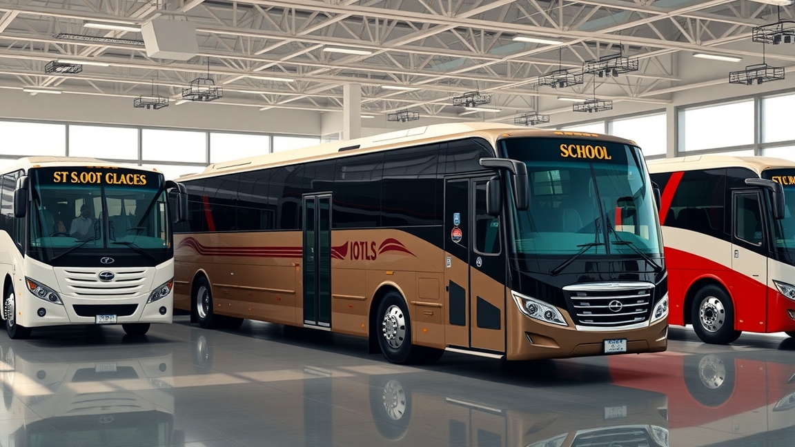 Különböző típusú buszok egy garázsban