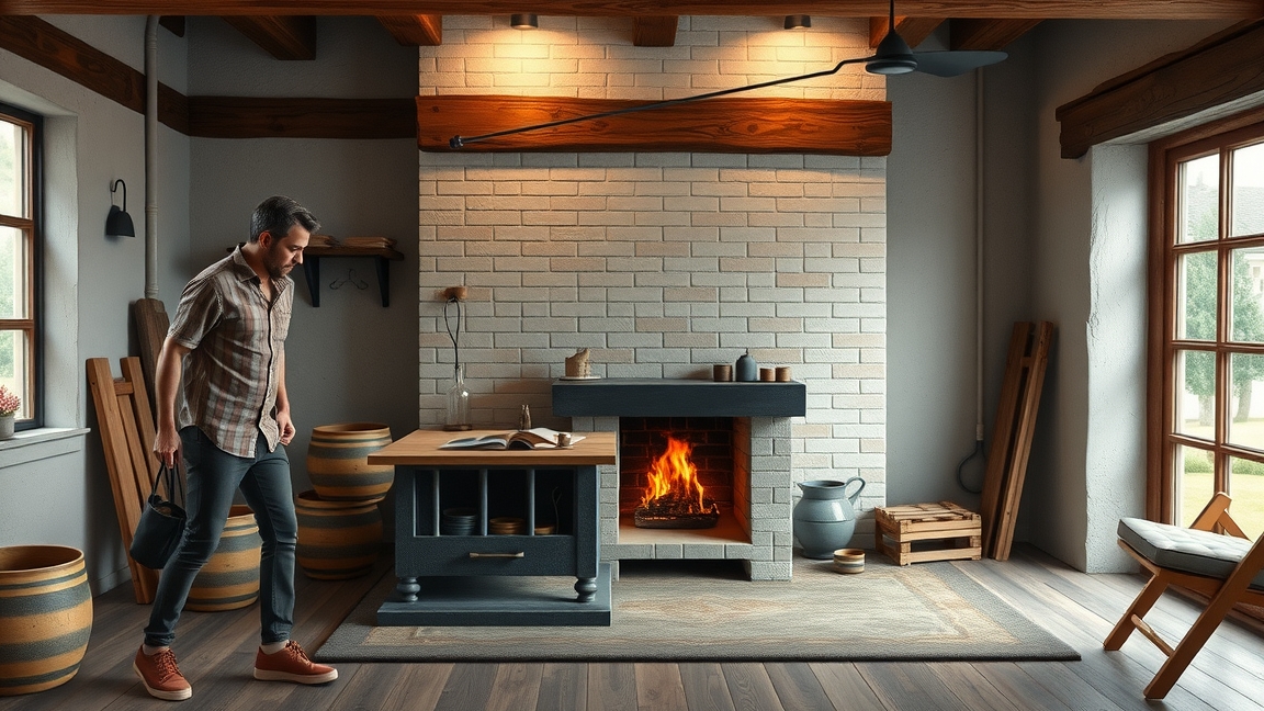 Cserépkályha a modern otthonban, fűszeres hangulattal.