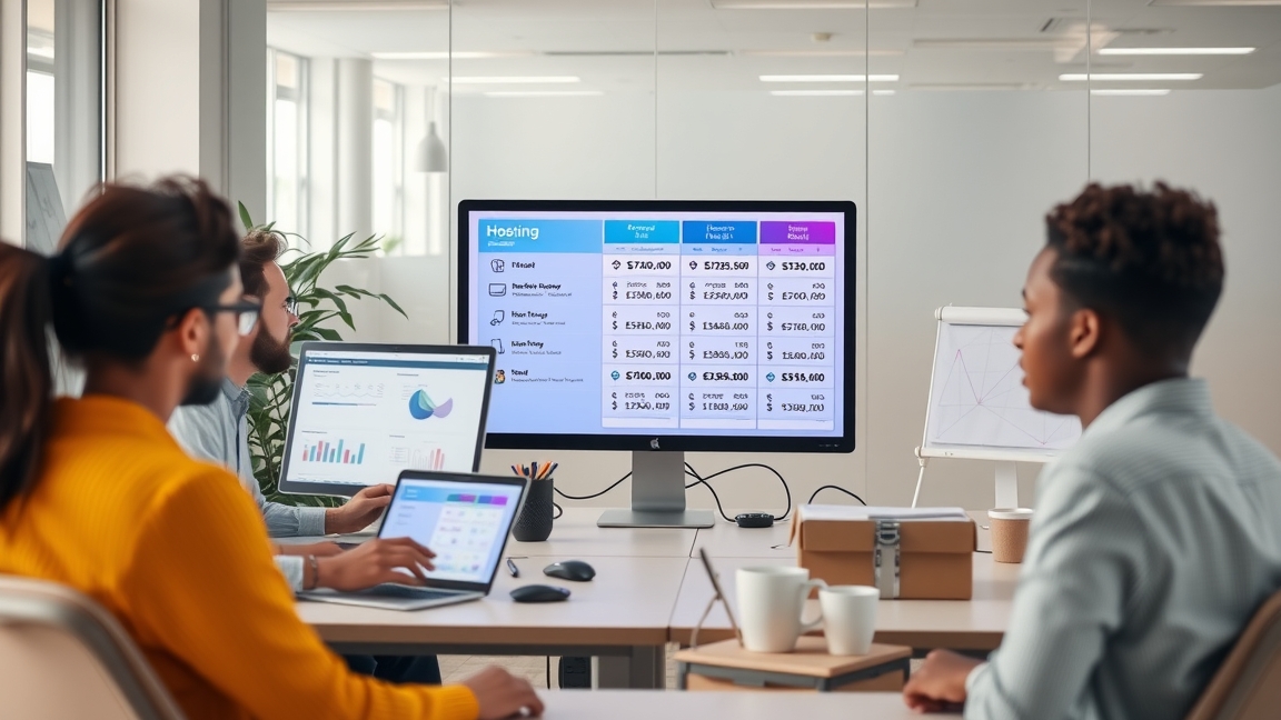 Férfiak és nők dolgoznak e-mail tárhely költségein és tervein.