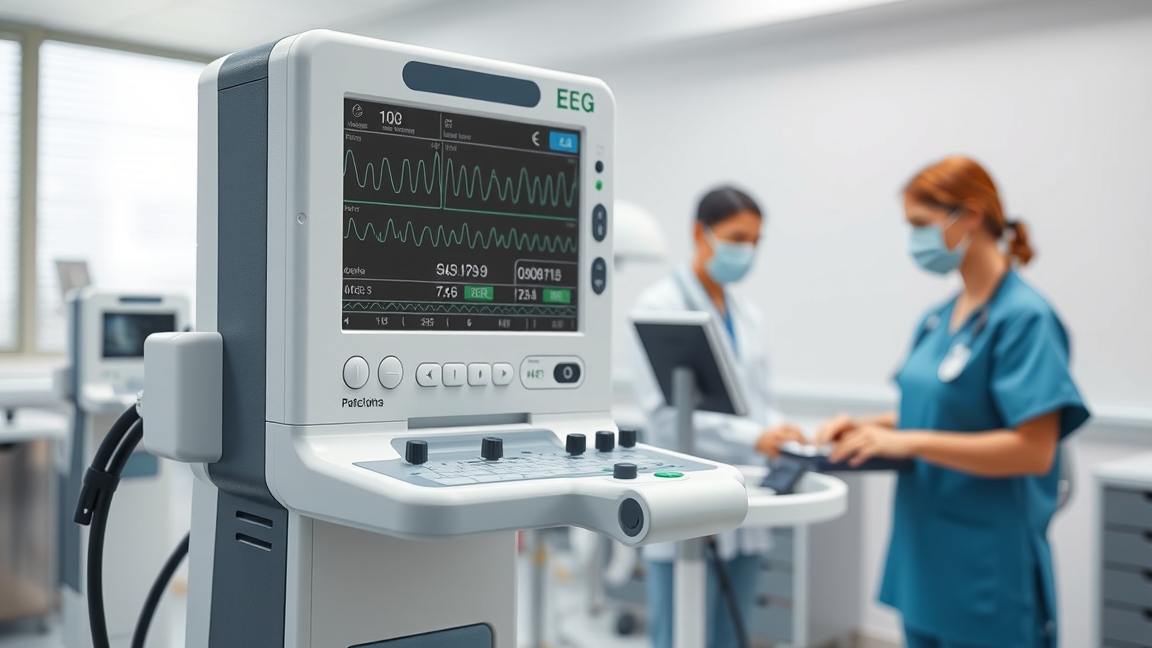 Modern EEG készülék működés közben, orvosi környezetben