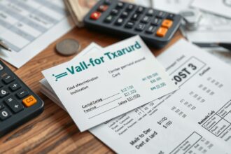 Adókártya és pénzügyi dokumentumok számológéppel az asztalon