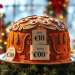 Karácsonyi panettone árazás egy ünnepi dekorációval.