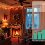 Karácsonyi világítás otthon, fenyőfa és költségdiagram