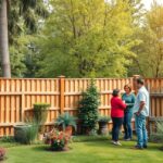 Kert és kerítés, családtagok beszélgetnek a kerítés költségeiről.