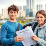 Fiatal sofőrök biztosítási dokumentumokat tartanak a kezükben.