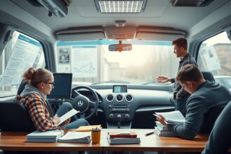 KRESZ tanfolyam órája autóban, diákok előadás alatt