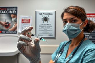 Kullancs elleni védőoltás előkészítése orvosi rendelőben.