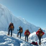 Hegymászók az Everest csúcsának meghódítására készülnek.