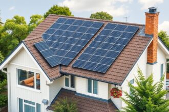 Napelemek családi ház tetején, energiahatékonyság a jövőért.