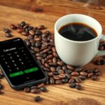 Reggeli kávé és kalkulátor a költségek kiszámításához