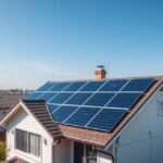 Napkollektorok a ház tetőjén világos háttérrel