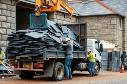 Pala elszállítása építkezési területen nehézgép segítségével.