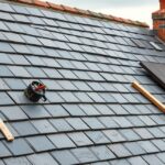 Munkás a palatető felújításán két szakember munkában