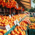 Friss sárgabarack és gyümölcsök a piacon, vásárlási árakkal.