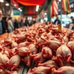 Sertéskörmök friss piacon, árakkal megjelölve.