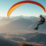 Siklóernyőzés panorámás kilátással a hegyek fölött.