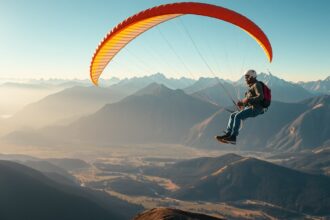 Siklóernyőzés panorámás kilátással a hegyek fölött.