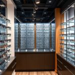 Szemüvegkeretek széles választéka egy optikai boltban.