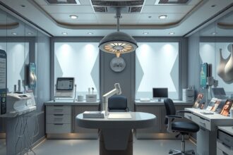 Modern plasztikai sebészet rendelő belső tér szilikonmell implantátumokkal.