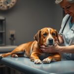 Kutya állatorvosi vizsgálaton, az altatás folyamatának előkészítése.