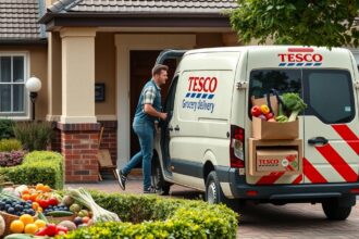 Tesco házhoz szállító autó gyümölcsökkel és zöldségekkel