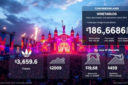 Tomorrowland fesztivál színpada és látványos tömeg