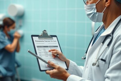 Orvos tüdőgyulladás elleni védőoltásról tájékoztat