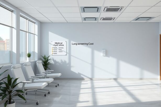 Modern orvosi rendelő a tüdőszűrés költségeivel kapcsolatos információkkal.