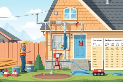 Vezetékes víz bekötése folyamat képe egy ház mellett.