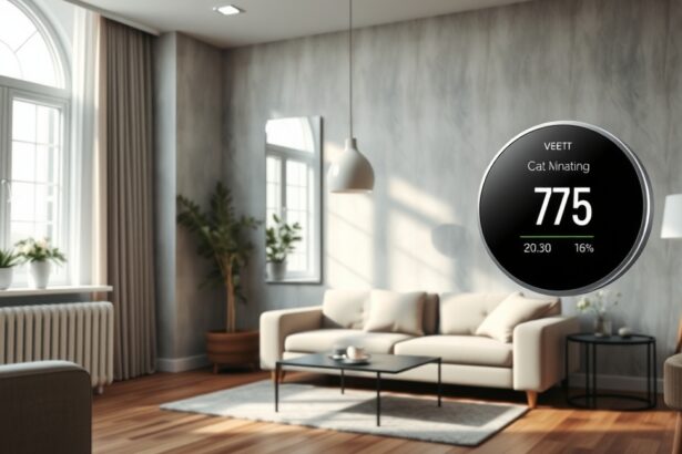 Modern villanyfűtés termosztát egy elegáns nappaliban.