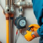 Vízóra bekötése munkafolyamat közben, szerszámokkal.