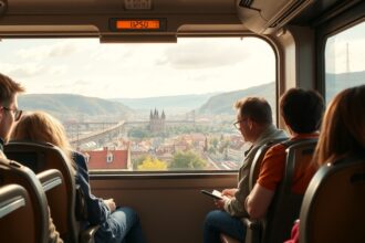 Utazás a vonaton Prágába, gyönyörű kilátással
