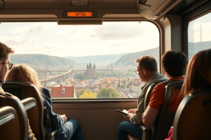 Utazás a vonaton Prágába, gyönyörű kilátással