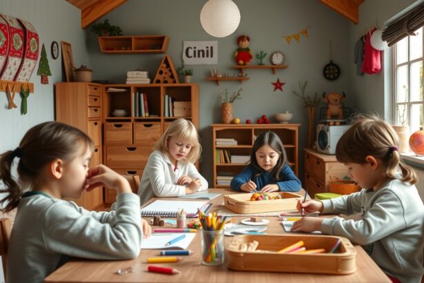 Waldorf iskola diákjai kreatív tevékenységet folytatnak az osztályteremben.