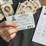 Adókártya kézben készpénz mellett, januári naptárral