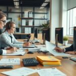 Két hölgy dolgozik az áfa bevallásokkal egy modern irodában.